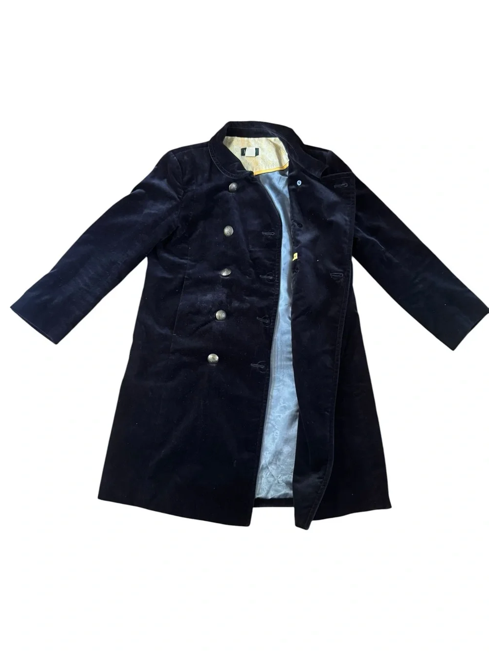 J Crew Peacoat Military Women's 6 Black Velvet Double Breasted Coat Gold Button